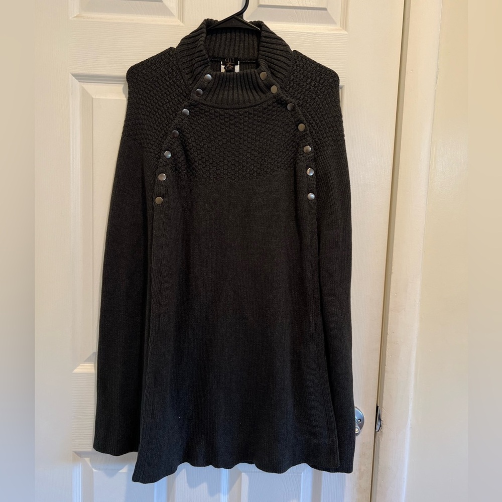 Gili Mock Neck Black Knit Snap On Cape